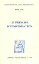 Couverture du livre « Principe D'Individuation » de Duns Scot aux éditions Vrin