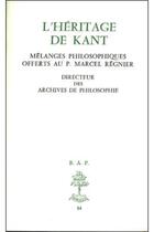 Couverture du livre « L'heritage de kant kant » de  aux éditions Beauchesne