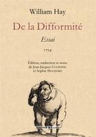 Couverture du livre « De la difformité : essai 1754 » de William Hay aux éditions Millon