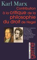 Couverture du livre « Contribution à la critique de la philosophie du droit de Hegel » de Karl Marx aux éditions Editions Sociales