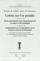 Couverture du livre « Lettres sur l'or potable » de De Villiers Nicolas aux éditions Arche Edizioni