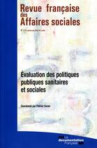 Couverture du livre « Evaluation des politiques publiques sanitaires et sociales (n.1-2/2010) » de  aux éditions Documentation Francaise