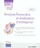 Couverture du livre « Analyse financiere et evaluation d'entreprise synthese de cours & exercices corriges » de Simon Pariente aux éditions Pearson