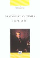 Couverture du livre « Memoires et souvenirs, 1778-1841 » de Augustin-Pyramus De Candolle aux éditions Georg