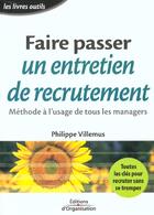 Couverture du livre « Comment Conduire Un Entretien De Recrutement Sans Se Tromper » de Philippe Villemus aux éditions Organisation