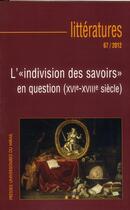 Couverture du livre « Indivision des savoirs en question xvie xviiie siecles » de Vignes S aux éditions Pu Du Midi