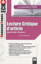Couverture du livre « Lecture critique d'article » de Louis Lassalle aux éditions Vernazobres Grego