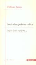 Couverture du livre « Essais d'empirisme radical » de William James aux éditions Agone