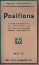Couverture du livre « Positions » de Jean Maxence aux éditions Nel