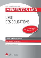 Couverture du livre « Droit des obligations (édition 2018/2019) » de Corinne Renault-Brahinsky aux éditions Gualino Editeur