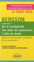 Couverture du livre « Bergson. essai sur les donnees immediates de la conscience. chapitre ii. » de Christian Ruby aux éditions Ellipses