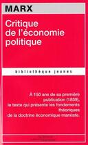 Couverture du livre « Critique de l'économie politique » de Karl Marx aux éditions Science Marxiste