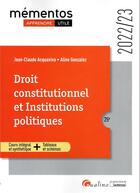 Couverture du livre « Droit constitutionnel et institutions politiques (25e édition) » de Jean-Claude Acquaviva et Aline Gonzalez aux éditions Gualino