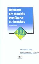 Couverture du livre « Memento des marches monetaires et financiers » de Gerard Coscas aux éditions Sefi