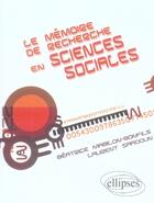 Couverture du livre « Le mémoire de recherche en sciences sociales » de Mabilon-Bonfils aux éditions Ellipses