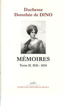 Couverture du livre « Mémoires t.2 (1831-1834) » de Dorothee De Dino aux éditions Paleo