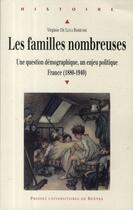 Couverture du livre « Les Familles nombreuses : Une question démographique, un enjeu politique France (1880-1940) » de Virginie De Luca Barrusse aux éditions Pu De Rennes