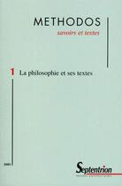 Couverture du livre « La philosophie et ses textes t.1 » de  aux éditions Pu Du Septentrion