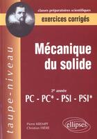 Couverture du livre « Mecanique du solide pc-pc*-psi-psi* - exercices corriges » de Krempf Pierre aux éditions Ellipses