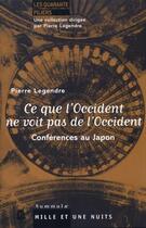 Couverture du livre « Ce que l'Occident ne voit pas de l'Occident : Conférences au japon » de Pierre Legendre aux éditions Mille Et Une Nuits