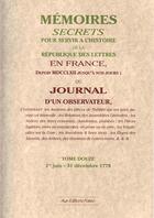 Couverture du livre « Mémoires secrets ou journal d'un observateur t.12 1778 » de Bachaumont et Pidansat De Mairobert aux éditions Paleo