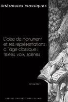 Couverture du livre « L'idee de monument et ses representations a l'age classique : textes, voix, scenes » de Grosperrin J-P. aux éditions Pu Du Mirail