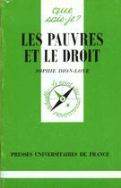 Couverture du livre « Les pauvres et le droit qsj 3254 » de Dion-Loye S. aux éditions Que Sais-je ?