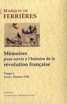 Couverture du livre « Mémoires pour servir à l'histoire de la Révolution française t.1 ; avril-octobre 1789 » de Ferrieres aux éditions Paleo