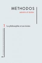 Couverture du livre « METHODOS T.1 ; la philosophie et ses textes » de  aux éditions Savoirs Et Textes