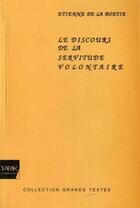 Couverture du livre « Le discours de la servitude volontaire » de Etienne De La Boetie aux éditions Tarik