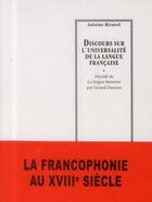 Couverture du livre « Discours sur l'universalité de la langue française » de Antoine Rivarol aux éditions Manucius