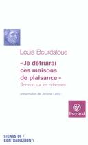 Couverture du livre « Je Detruirai Ces Maisons De Plaisance » de Bourdaloue aux éditions Bayard