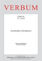 Couverture du livre « Verbum, n 2/2018. grammaires categorielles » de Jean-Pierre Descles aux éditions Pu De Nancy