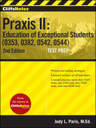 Couverture du livre « CliffsNotes Praxis II Education of Exceptional Students (0353, 0382, 0 » de Paris Judy L aux éditions Houghton Mifflin Harcourt