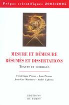 Couverture du livre « Mesure Et Demesure ; Dissertation Et Resume » de Jean Picano aux éditions Editions Du Temps