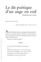 Couverture du livre « LE DIT POÉTIQUE D'UN ANGE EN EXIL : Rimbaud avec Lacan » de Philippe Lacadee aux éditions Lettre Volee