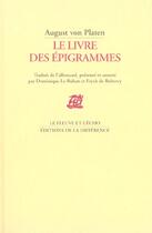Couverture du livre « Le livre des epigrammes bilingue » de August Von Platen aux éditions La Difference