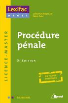 Couverture du livre « Procédure pénale (5e édition) » de Eric Mathias aux éditions Breal