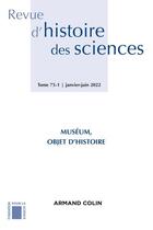 Couverture du livre « Revue d'histoire des sciences 1/2022 » de  aux éditions Armand Colin