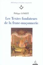 Couverture du livre « Les textes fondateurs de la franc-maçonnerie » de Philippe Langlet aux éditions Dervy