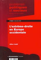 Couverture du livre « L'extreme droite en europe occidentale ; problemes politiques et sociaux n.849 du 1 decembre 2000 » de  aux éditions Documentation Francaise