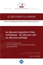 Couverture du livre « Le discours rapporte a l'ere numerique : du discours cite au discours partage - vol122 » de  aux éditions Eme Editions