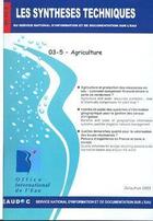Couverture du livre « Agriculture (les synthèses techniques du service national d'information sur d'eau) » de  aux éditions Office International De L'eau