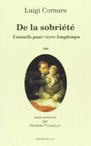 Couverture du livre « De la sobriete ancienne edition » de Cornaro/Lessius aux éditions Millon
