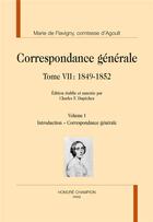 Couverture du livre « Correspondance générale t.7 ; 1849-1852 » de Marie D' Agoult aux éditions Honore Champion