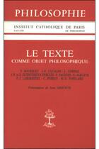 Couverture du livre « Le texte comme objet philosophique » de  aux éditions Beauchesne