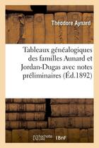 Couverture du livre « Tableaux genealogiques des familles aunard et jordan-dugas avec notes preliminaires (ed.1892) » de Aynard Theodore aux éditions Hachette Bnf