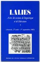 Couverture du livre « Revue Lalies n.7 » de  aux éditions Presses De La Sorbonne Nouvelle