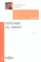 Couverture du livre « Histoire du droit - connaissance du droit » de Jean Bart aux éditions Dalloz