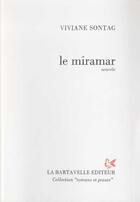 Couverture du livre « Le Miramar » de Viviane Sontag aux éditions La Bartavelle